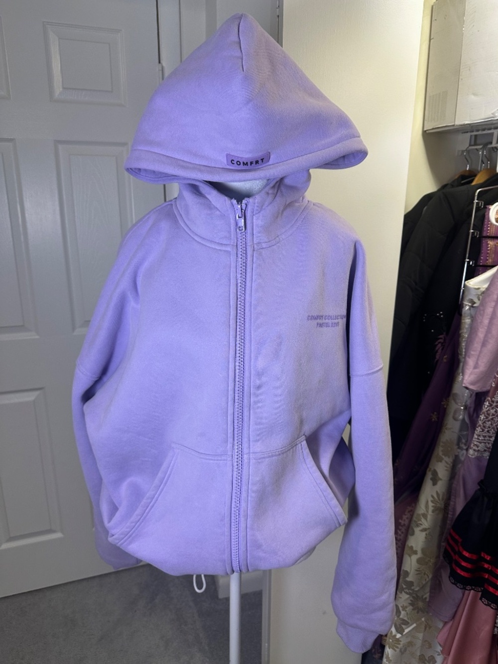 Comfrt Pastel Edit Lavender Oversized Zip Up Hoodie XS Full Zip Sweatshirt
